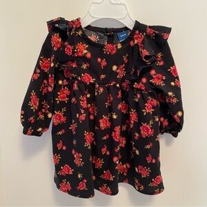 OLD Navy Baby Infant Girls Black & Floral Long Sleeve Dress Size 3-6 Months